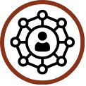 An icon showing a globe with a circular network of connected nodes, symbolizing global connectivity or a worldwide network.