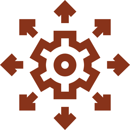 An icon showing a cog or gear in the center with arrows pointing outward in all directions.