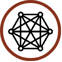 Line-art icon of a complex network or organizational structure.