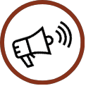 Megaphone inside a brown circle