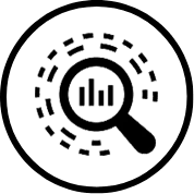 Line art with magnifying glass and bar graph
