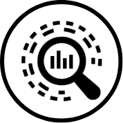 Line-art icon of a magnifying glass over a bar graph, representing data analysis.