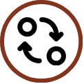 Recycle: An icon with two arrows forming a circle around two smaller circles.