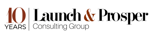Launch & Prosper Consulting Group 10 Years anniversary logo.