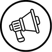 A line-art icon of a megaphone.